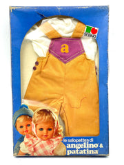 Abito da bambola Le salopettes di Angelino e Patatina anni '70 Sebino, nuovo, vecchio stock